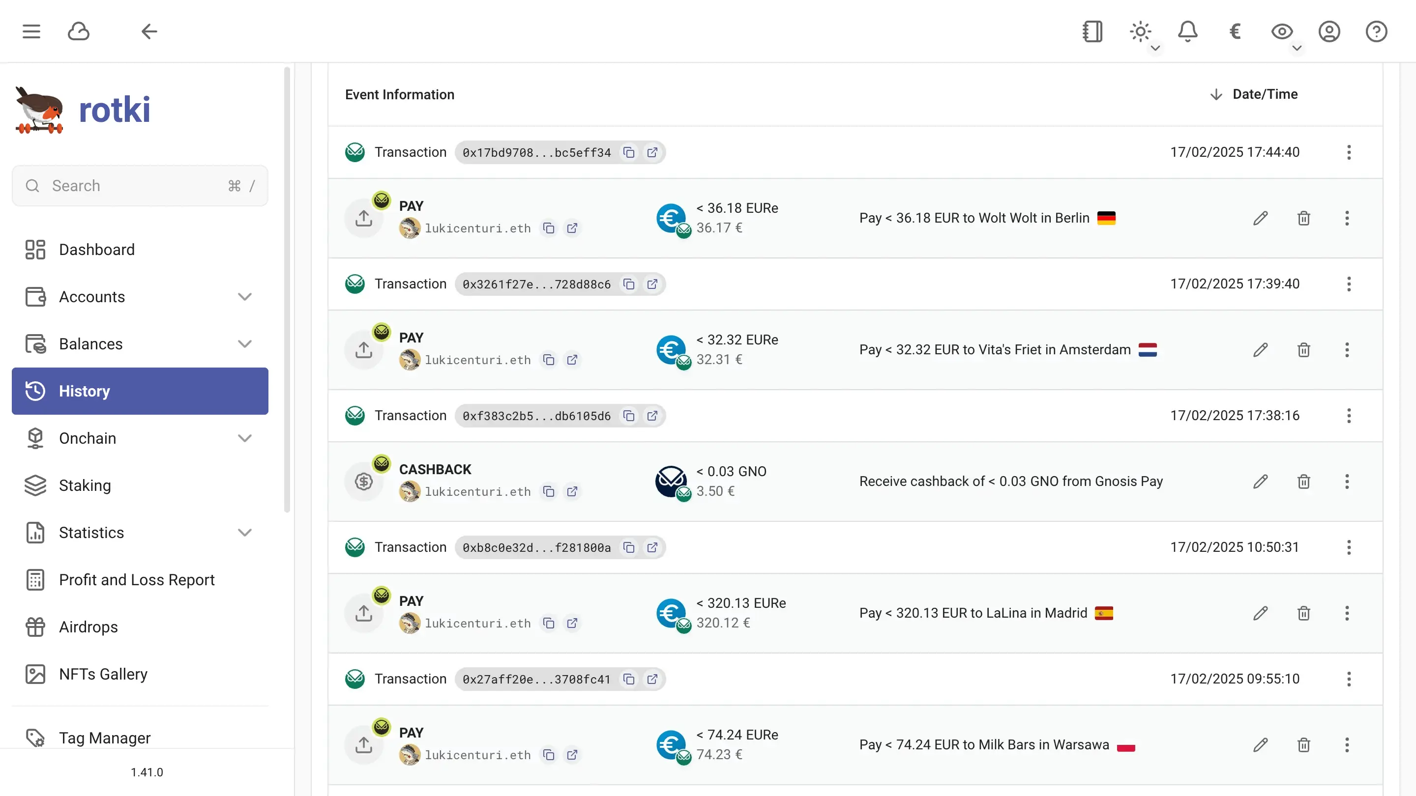 rotki Gnosis Pay integration