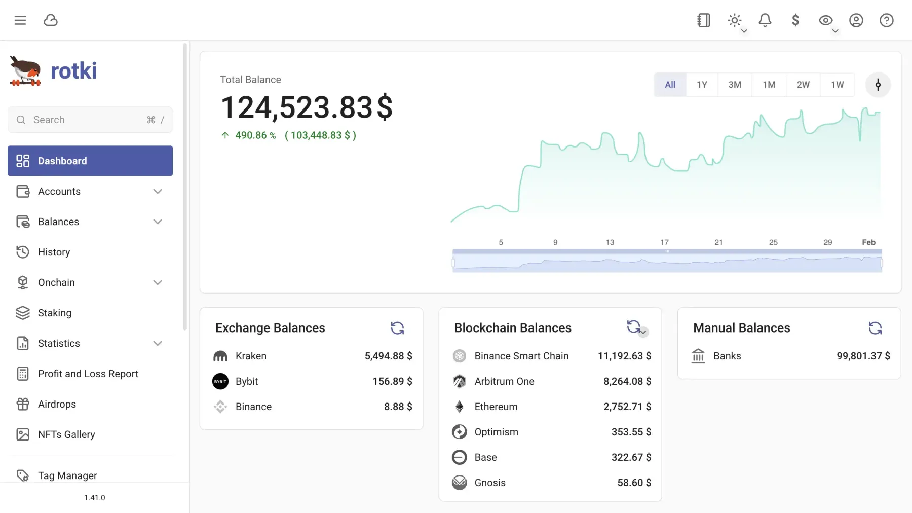 rotki dashboard showing portfolio overview