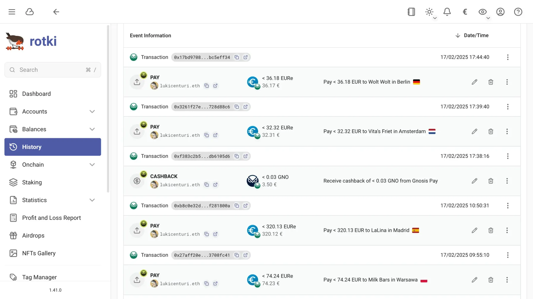 rotki Gnosis Pay integration